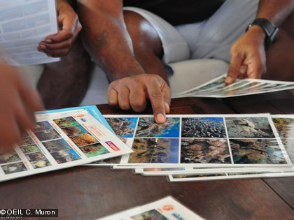 Les bénévoles apprennent à identifier les différents types de coraux, de poissons, de pressions, etc.